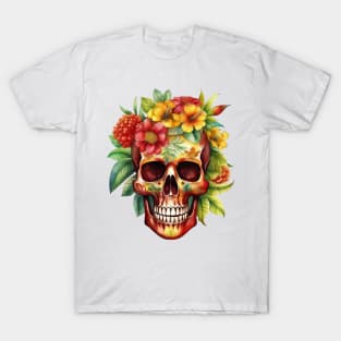 Watercolor Juneteenth Flower Skull T-Shirt